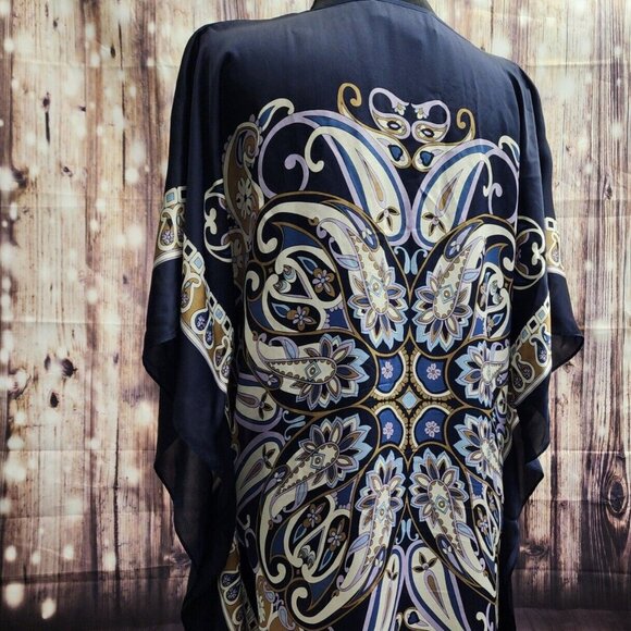 Michael Kors 100% SILK Women SZ L/XL Kaftan Top Blouse Blue Colorful Flowy Bold - Picture 5 of 12